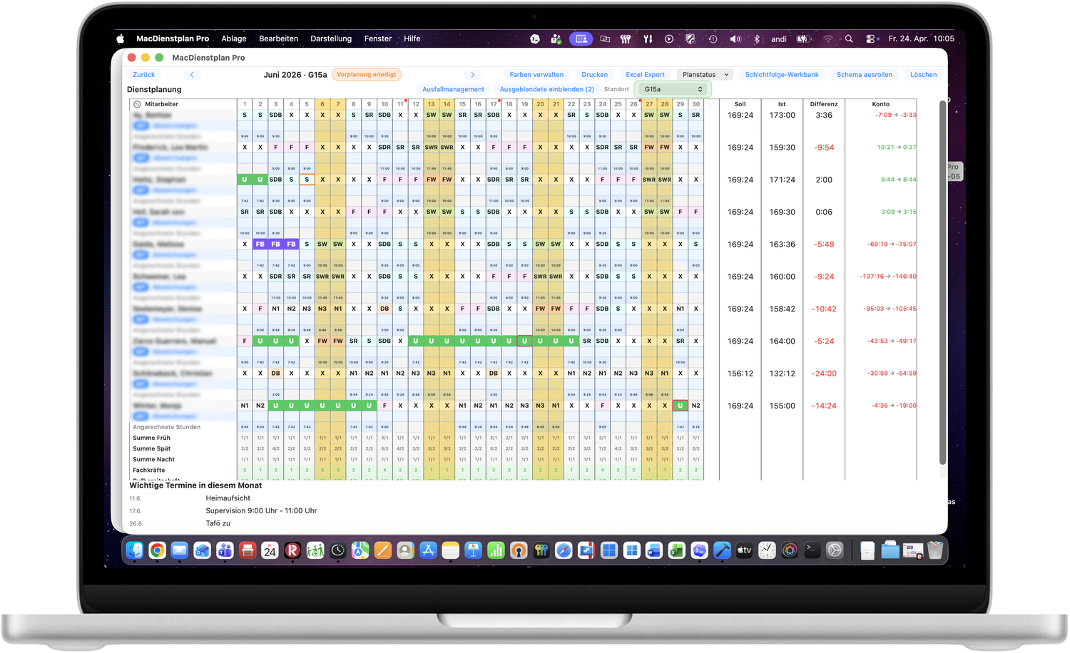 Screenshot der Personaleinsatzplanung